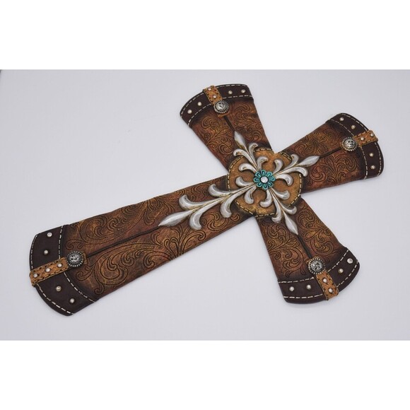 Beautiful Large Western Cross- Brown, Silver, Turquoise SKUGARBIN2-949 - Picture 8 of 8